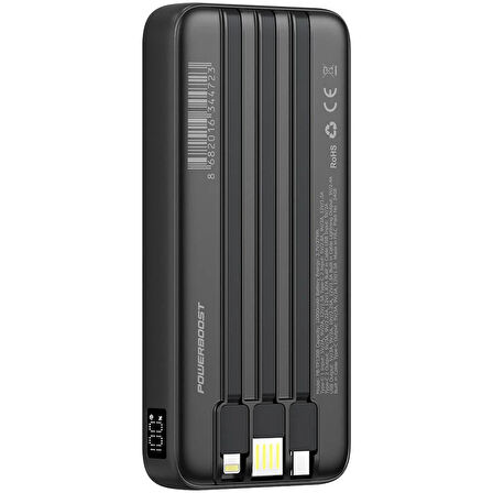 PowerBoost PRIME 130B 10000mAh 22.5W Dahili Kablolu LCD Siyah Taşınabilir Şarj Cihazı Powerbank