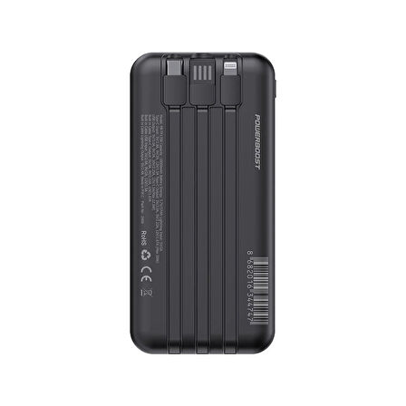 PowerBoost NIGHT 135B 10000mAh 22.5WDahiliKablo LCD GizliLED Siyah Taşınabilir Şarj Cihazı Powerbank