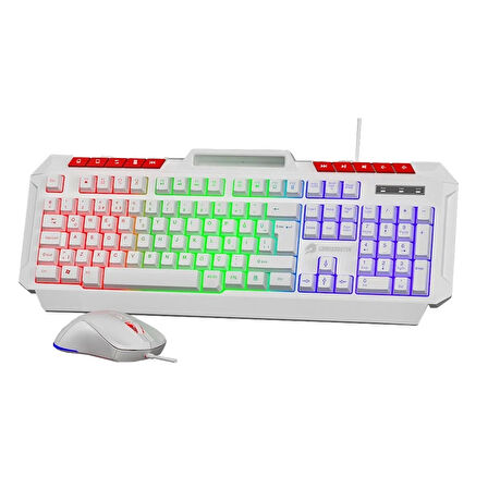 GameBooster KM-11W Knight Rainbow Beyaz Gaming Klavye Mouse Set