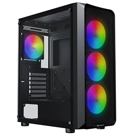 GameBooster ROUND A650B 600W APFC USB 3.0 Mesh 4*Rainbow Fanlı Mid-T ATX Gaming Siyah Kasa