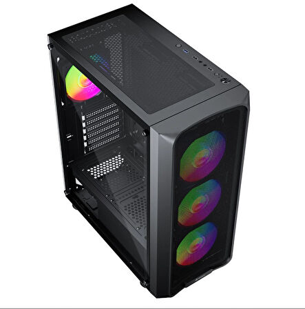 GameBooster ROUND A650B 600W APFC USB 3.0 Mesh 4*Rainbow Fanlı Mid-T ATX Gaming Siyah Kasa