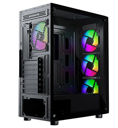 GameBooster ROUND A650B 600W APFC USB 3.0 Mesh 4*Rainbow Fanlı Mid-T ATX Gaming Siyah Kasa
