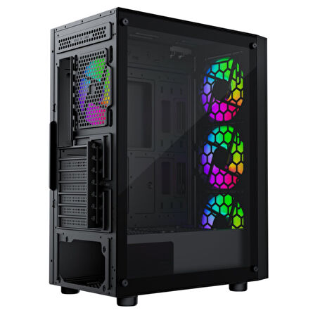 GameBooster CASTLE A651B 600W APFC USB 3.0 Mesh 4*Rainbow Fanlı Mid-T ATX Gaming Siyah Kasa