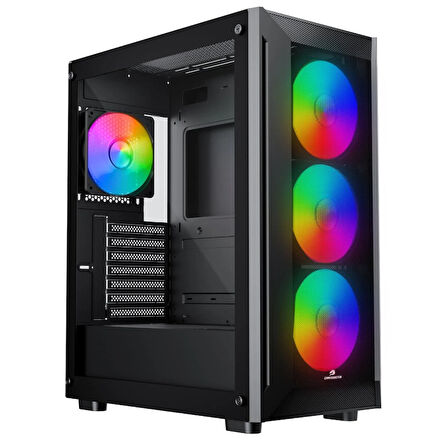 GameBooster RAIDER E651B 650W 80+ WHITE USB 3.0 Mesh 4*Rainbow Fanlı Mid-T E-ATX Gaming Siyah Kasa