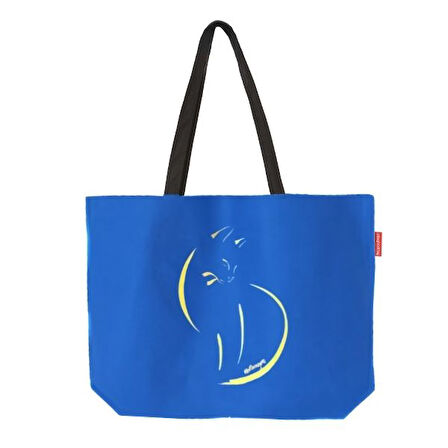 Baghashtag Mavi Kedi Baskılı Gabardin Bez Çanta