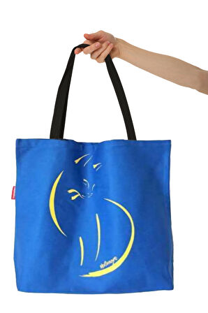 Baghashtag Mavi Kedi Baskılı Gabardin Bez Çanta
