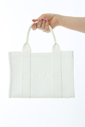 Baghashtag Beyaz Deri Mini Tote Çanta