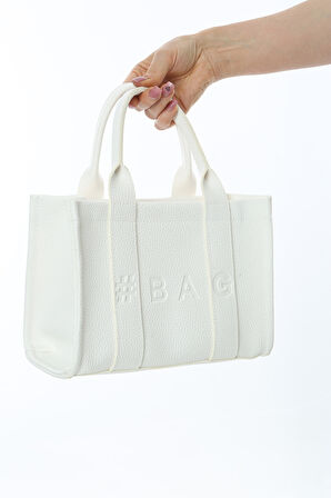 Baghashtag Beyaz Deri Mini Tote Çanta