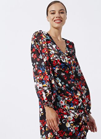 Selen Kruvaze Yaka Emprime Standart Siyah Kadın Elbise 22YSL7130