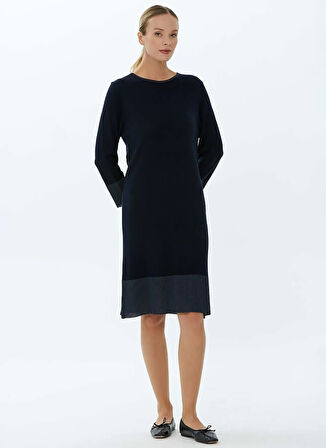 Selen Bisiklet Yaka Düz Lacivert Standart Kadın Elbise 21KSL7059