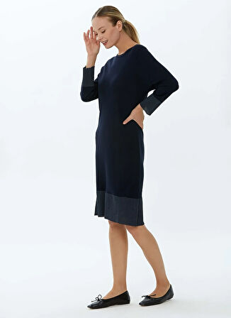 Selen Bisiklet Yaka Düz Lacivert Standart Kadın Elbise 21KSL7059