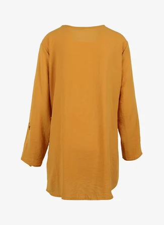 Selen V Yaka Düz Sarı Kadın Bluz 23YSL8506