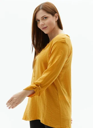 Selen V Yaka Düz Sarı Kadın Bluz 23YSL8506