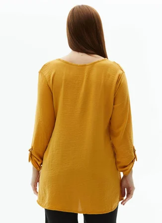 Selen V Yaka Düz Sarı Kadın Bluz 23YSL8506