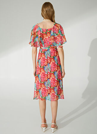 Selen Bisiklet Yaka Emprime Pembe Standart Kadın Elbise 23YSL7268