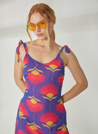 Selen V Yaka Emprime Saks Standart Kadın Elbise 23YSL7276