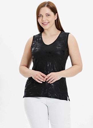 Selen V Yaka Desenli Siyah Kadın Bluz 24YSL8810-BB