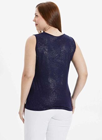 Selen O Yaka Varaklı Lacivert Kadın Bluz 24YSL8813-BB