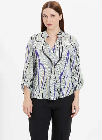 Selen Hakim Yaka Desenli Mor Kadın Bluz 24YSL8799-BB