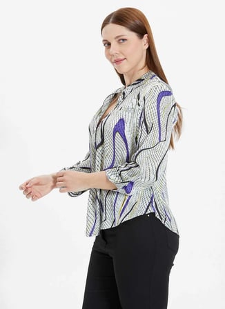 Selen Hakim Yaka Desenli Mor Kadın Bluz 24YSL8799-BB