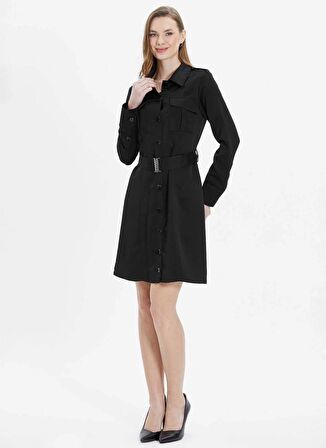 Selen Polo Yaka Düz Siyah Standart Kadın Elbise 24YSL7430