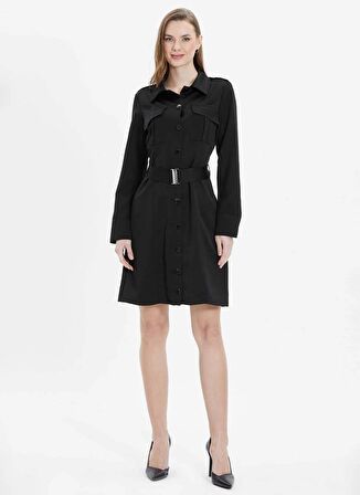 Selen Polo Yaka Düz Siyah Standart Kadın Elbise 24YSL7430