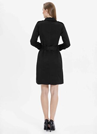 Selen Polo Yaka Düz Siyah Standart Kadın Elbise 24YSL7430