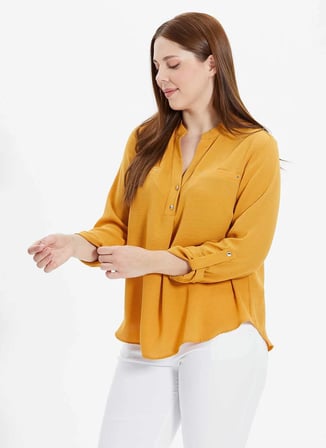 Selen Hakim Yaka Düz Sarı Kadın Bluz 24YSL8785-BB