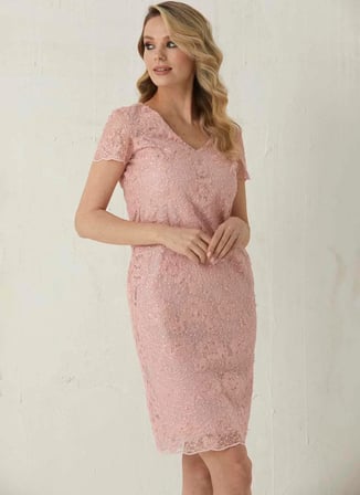 Selen V Yaka Pullu Somon Standart Kadın Elbise 24YSL7436