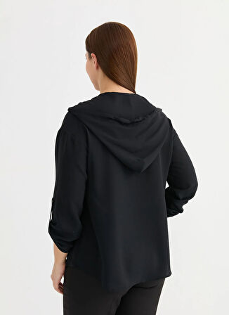Selen Kapüşon Yaka Taşlı Siyah Kadın Bluz 25YSL8031-BB