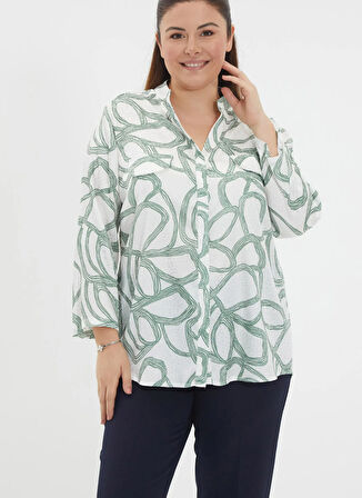 Selen Hakim Yaka Emprime Yeşil Kadın Bluz 25YSL8045-BB