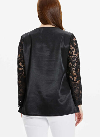 Selen V Yaka Güpür Siyah Kadın Bluz 25YSL8046-BB