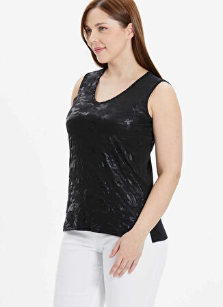 Selen V Yaka Desenli Siyah Kadın Bluz 25YSL8051-BB