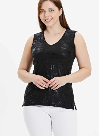 Selen V Yaka Desenli Siyah Kadın Bluz 25YSL8051-BB