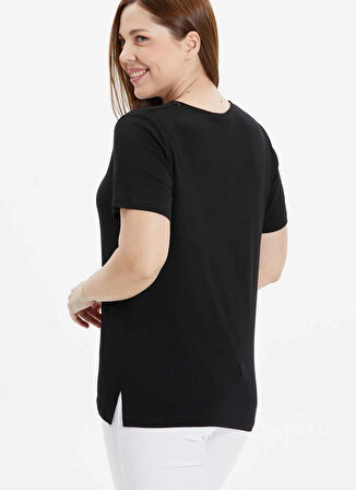 Siyah Kadın V Yaka Normal Kalıp Taşlı Bluz 25YSL8054-BB
