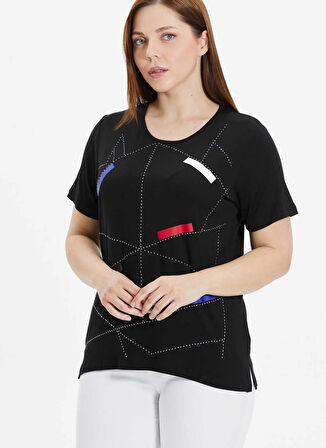 Selen O Yaka Taşlı Siyah Kadın Bluz 25YSL8055-BB