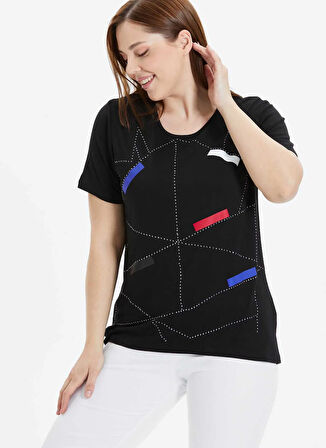 Selen O Yaka Taşlı Siyah Kadın Bluz 25YSL8055-BB