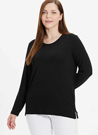 Selen O Yaka Düz Siyah Kadın Bluz 25YSL8056-BB