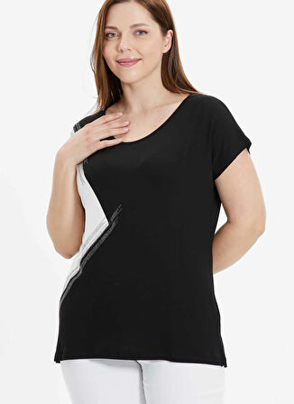 Selen O Yaka Taşlı Siyah Kadın Bluz 25YSL8058-BB