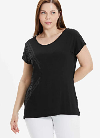 Selen O Yaka Taşlı Siyah Kadın Bluz 25YSL8060-BB