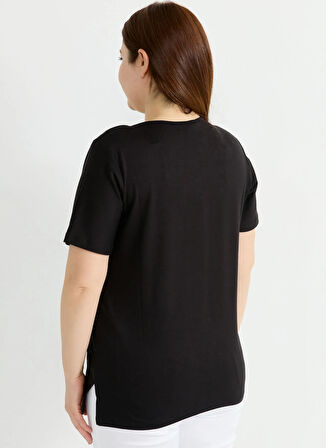Selen V Yaka Varaklı Lacivert Kadın Bluz 25YSL8087-BB