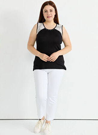 Selen V Yaka Çizgili Siyah Kadın Bluz 25YSL8089