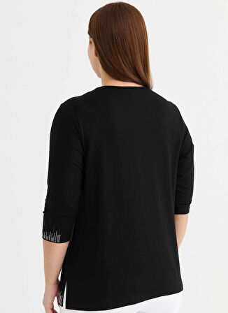 Selen Yuvarlak Yaka Taşlı Siyah Kadın Bluz 25YSL8091-BB