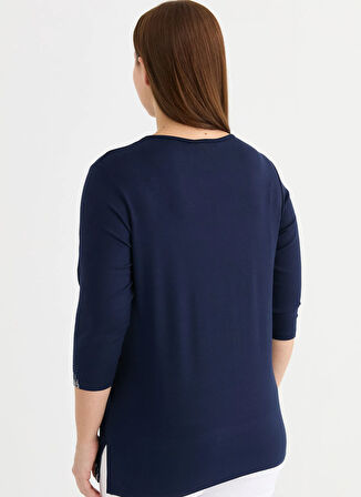 Selen Yuvarlak Yaka Taşlı Lacivert Kadın Bluz 25YSL8091-BB