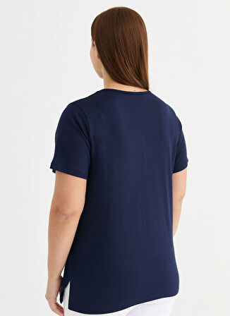 Selen V Yaka Taşlı Lacivert Kadın Bluz 25YSL8092