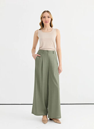 Selen Normal Bel Standart Haki Kadın Pantolon 25YSL5356