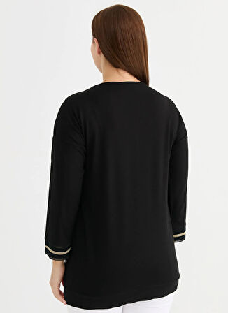 Selen V Yaka Simli Siyah Kadın Bluz 25YSL8075-BB