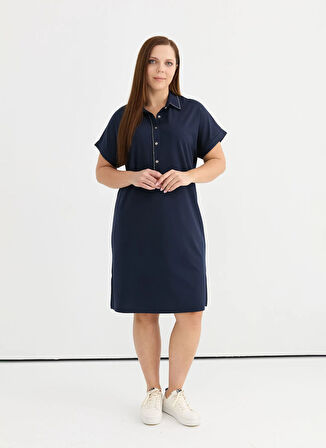 Selen Polo Yaka Düz Lacivert Kadın Bluz 25YSL7602