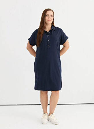 Selen Polo Yaka Düz Lacivert Kadın Bluz 25YSL7602