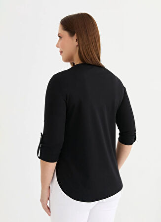 Selen V Yaka Düz Siyah Kadın Bluz 25YSL8082